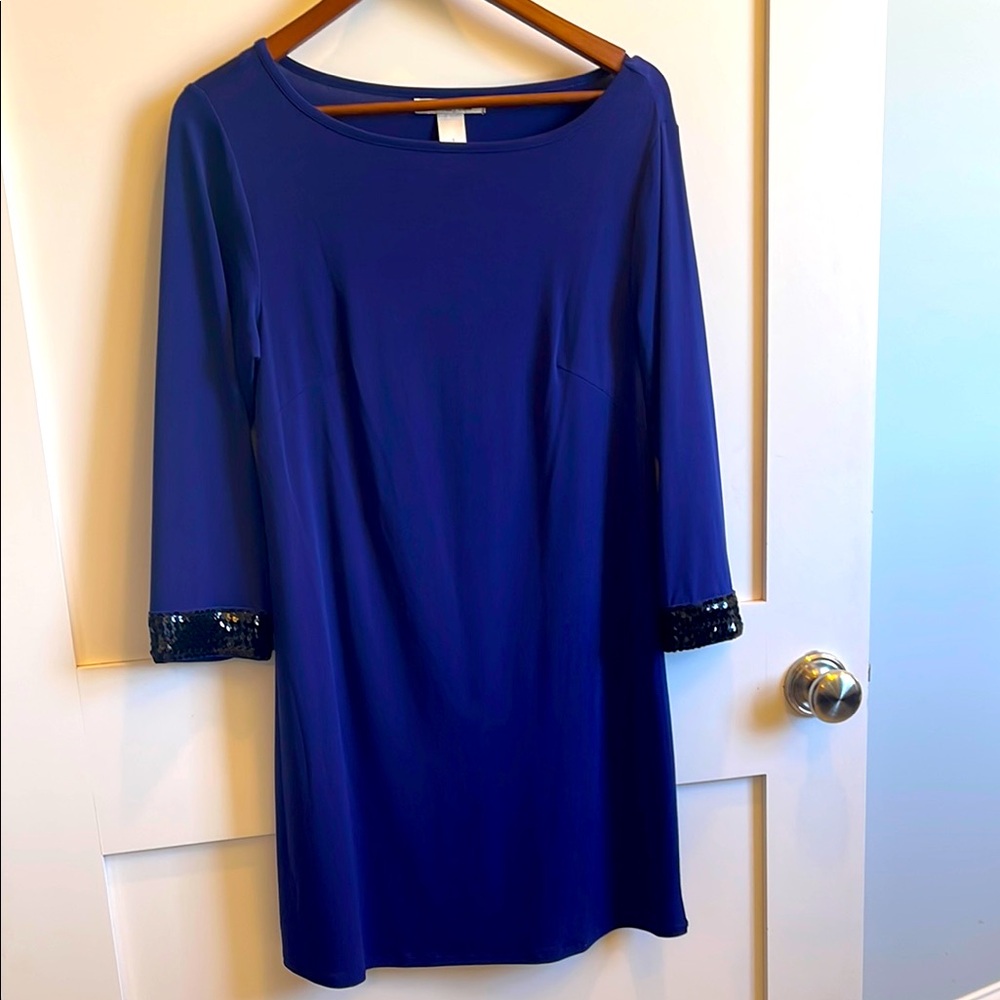 Elegant Blue Dress with Sequin Cuffs